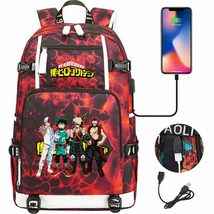 Anime My Hero Academia USB Boy Girl Kids Book School Bags Large Capacity Teenagers Schoolbags Women Men Travel Laptop Backpack