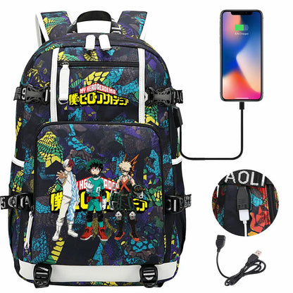 Anime My Hero Academia USB Boy Girl Kids Book School Bags Large Capacity Teenagers Schoolbags Women Men Travel Laptop Backpack
