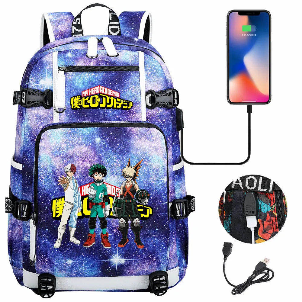 Anime My Hero Academia USB Boy Girl Kids Book School Bags Large Capacity Teenagers Schoolbags Women Men Travel Laptop Backpack
