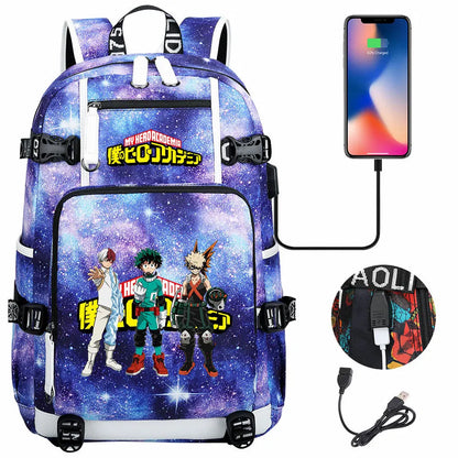 Anime My Hero Academia USB Boy Girl Kids Book School Bags Large Capacity Teenagers Schoolbags Women Men Travel Laptop Backpack