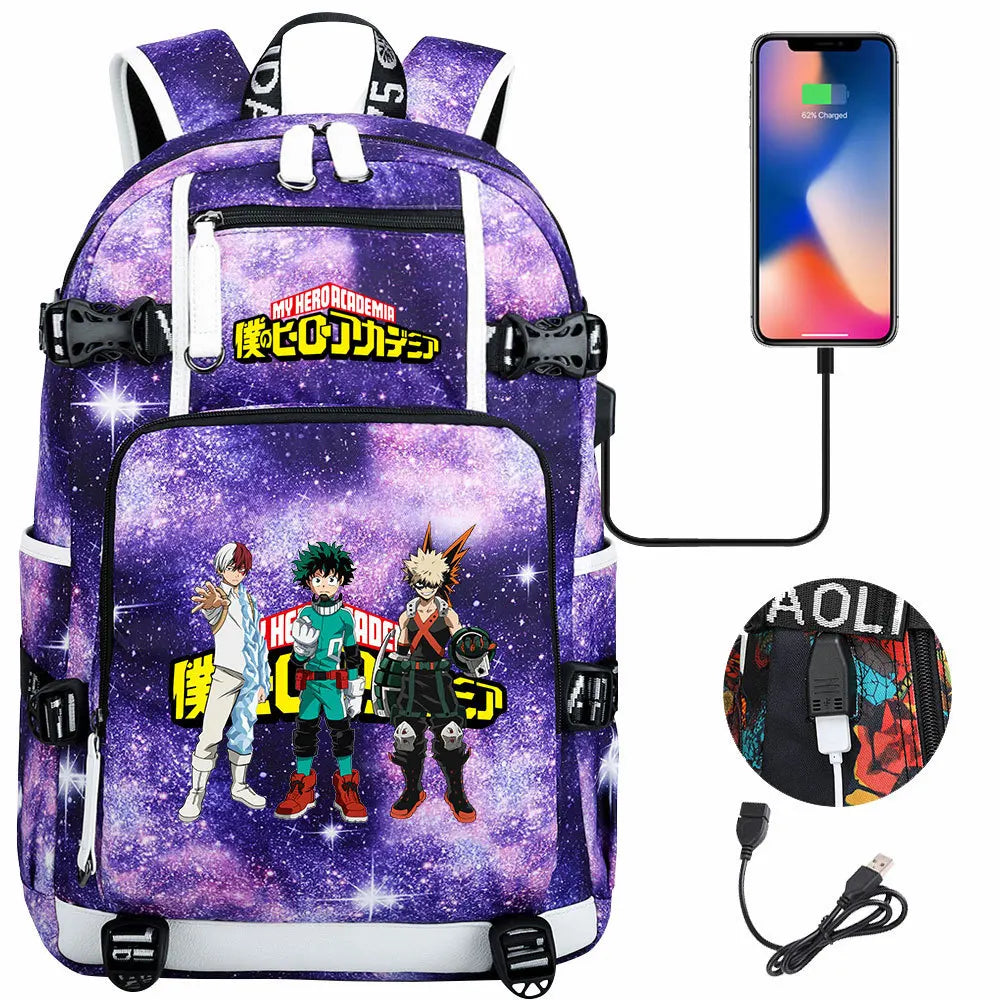 Anime My Hero Academia USB Boy Girl Kids Book School Bags Large Capacity Teenagers Schoolbags Women Men Travel Laptop Backpack