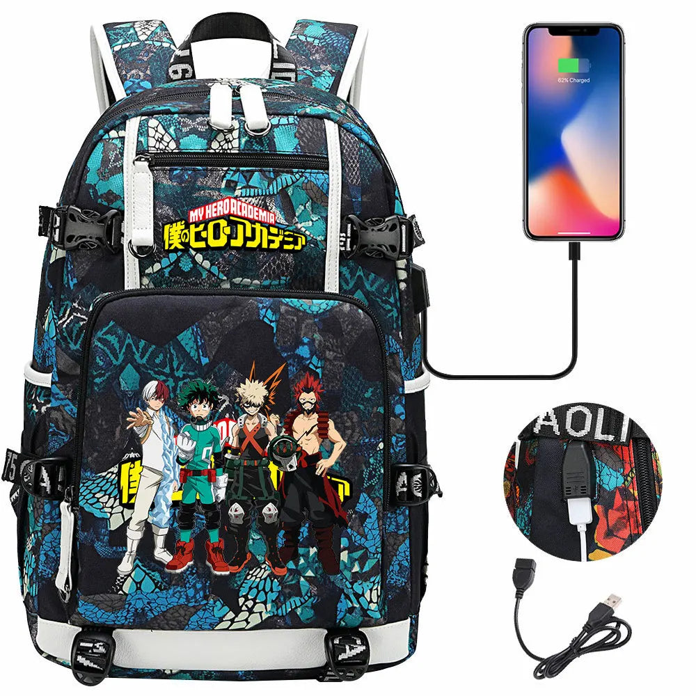 Anime My Hero Academia USB Boy Girl Kids Book School Bags Large Capacity Teenagers Schoolbags Women Men Travel Laptop Backpack