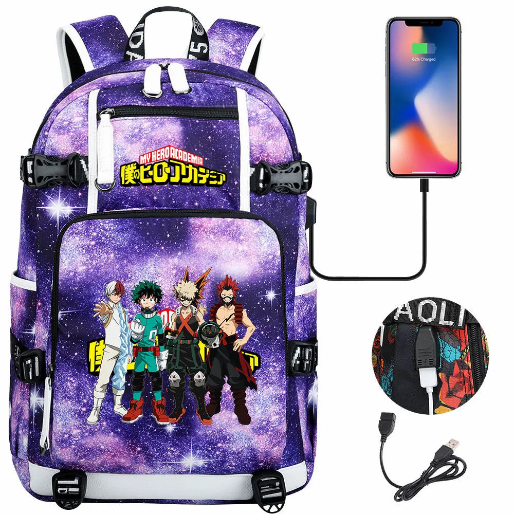 Anime My Hero Academia USB Boy Girl Kids Book School Bags Large Capacity Teenagers Schoolbags Women Men Travel Laptop Backpack