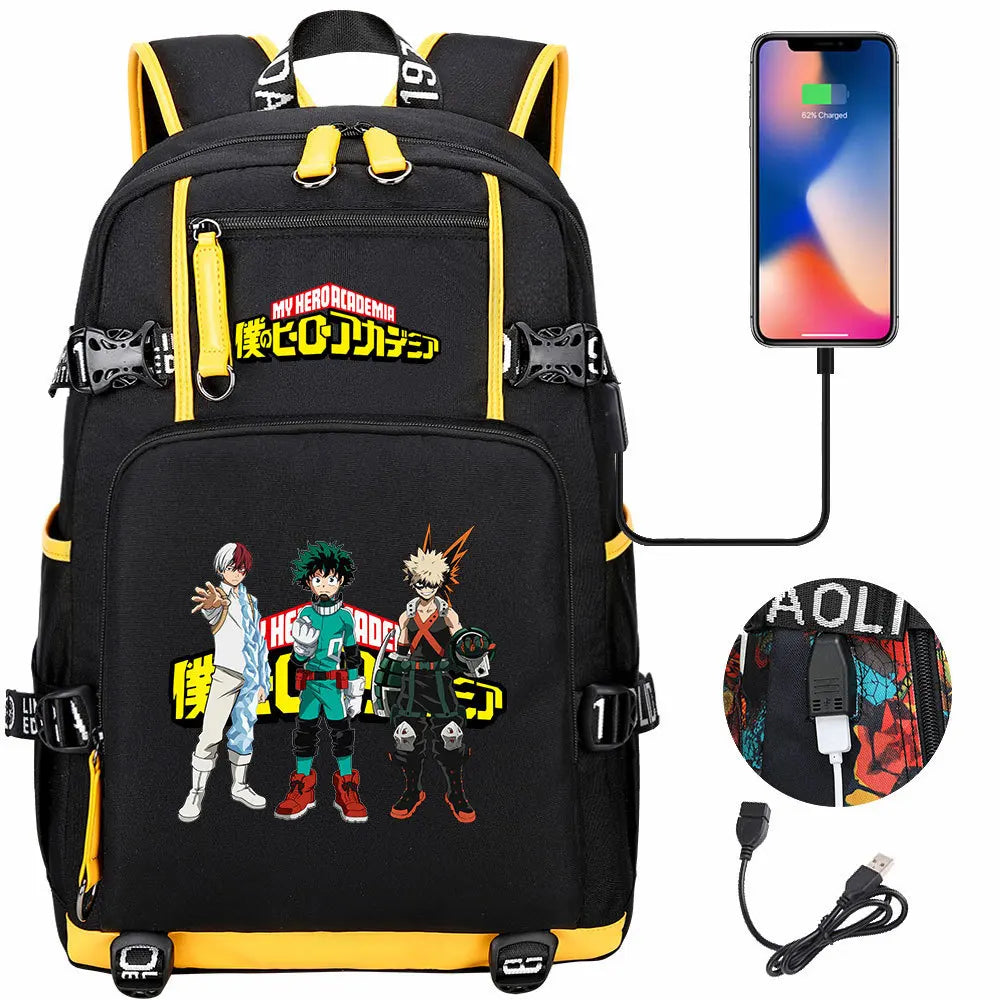 Anime My Hero Academia USB Boy Girl Kids Book School Bags Large Capacity Teenagers Schoolbags Women Men Travel Laptop Backpack