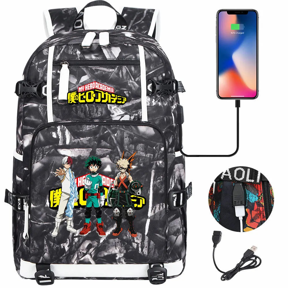 Anime My Hero Academia USB Boy Girl Kids Book School Bags Large Capacity Teenagers Schoolbags Women Men Travel Laptop Backpack