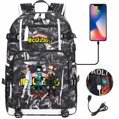 Anime My Hero Academia USB Boy Girl Kids Book School Bags Large Capacity Teenagers Schoolbags Women Men Travel Laptop Backpack