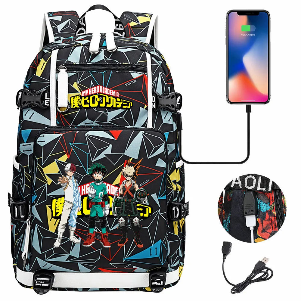 Anime My Hero Academia USB Boy Girl Kids Book School Bags Large Capacity Teenagers Schoolbags Women Men Travel Laptop Backpack
