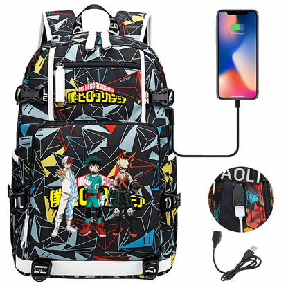 Anime My Hero Academia USB Boy Girl Kids Book School Bags Large Capacity Teenagers Schoolbags Women Men Travel Laptop Backpack
