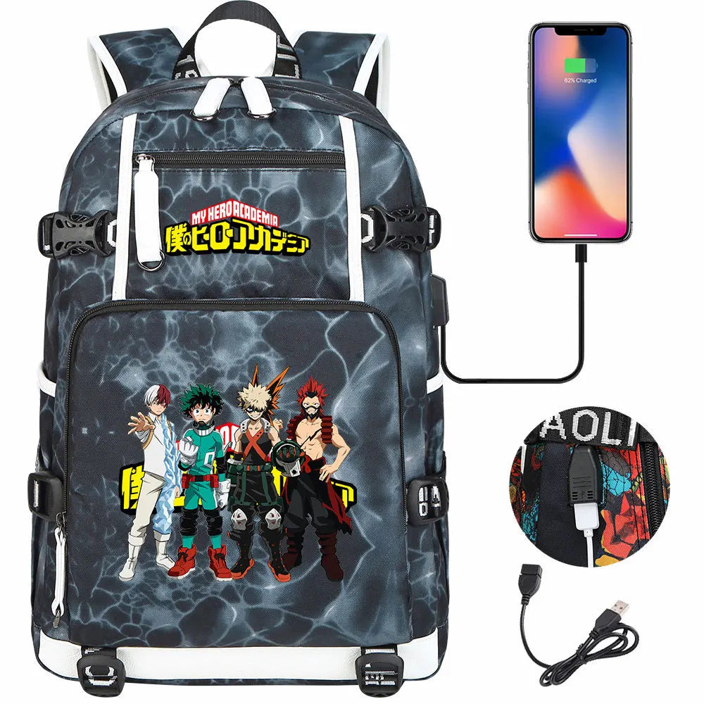 Anime My Hero Academia USB Boy Girl Kids Book School Bags Large Capacity Teenagers Schoolbags Women Men Travel Laptop Backpack