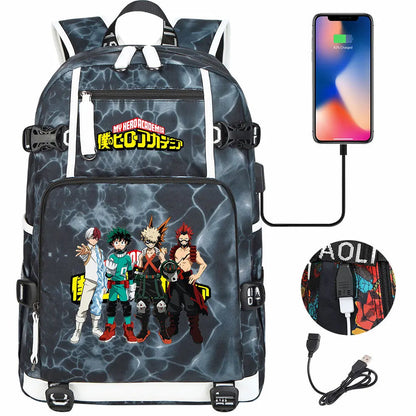 Anime My Hero Academia USB Boy Girl Kids Book School Bags Large Capacity Teenagers Schoolbags Women Men Travel Laptop Backpack