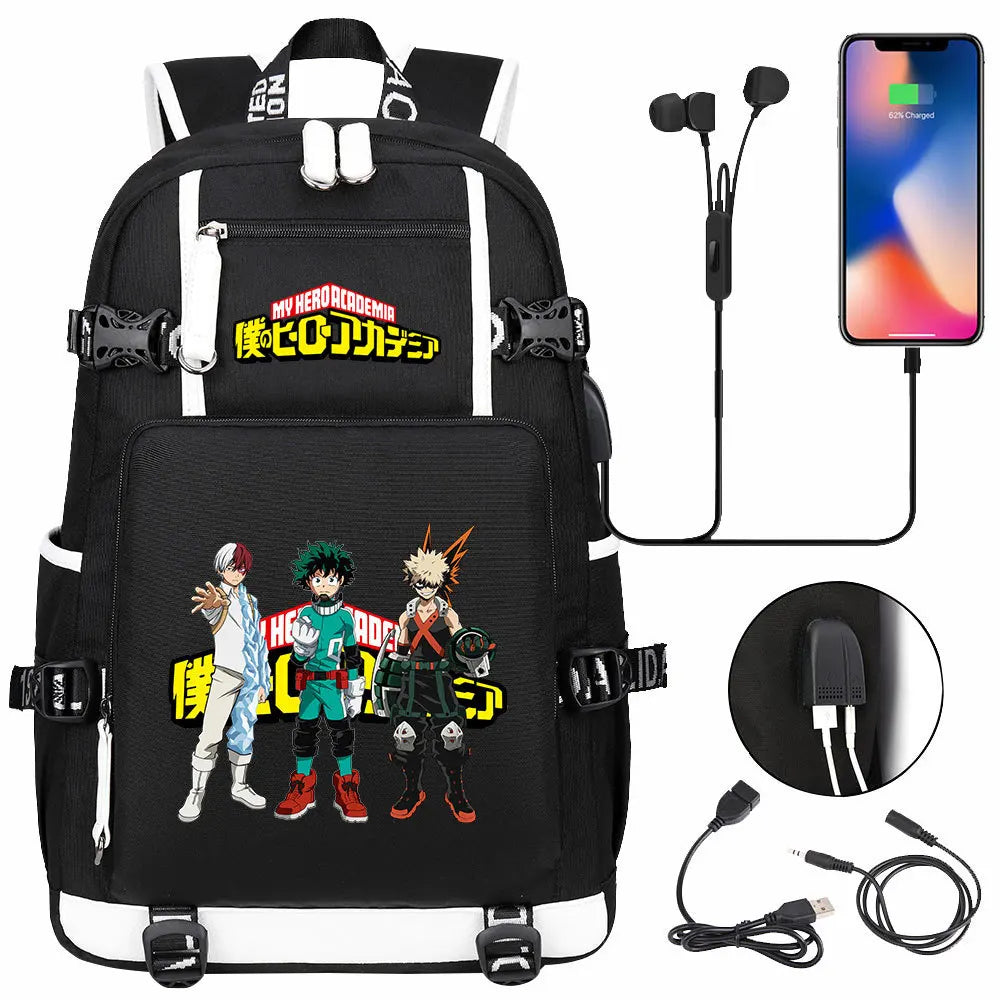 Anime My Hero Academia USB Boy Girl Kids Book School Bags Large Capacity Teenagers Schoolbags Women Men Travel Laptop Backpack