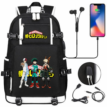 Anime My Hero Academia USB Boy Girl Kids Book School Bags Large Capacity Teenagers Schoolbags Women Men Travel Laptop Backpack