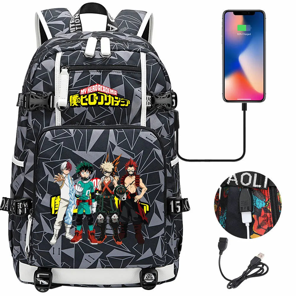 Anime My Hero Academia USB Boy Girl Kids Book School Bags Large Capacity Teenagers Schoolbags Women Men Travel Laptop Backpack