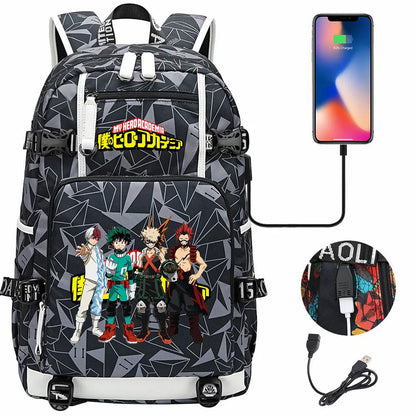 Anime My Hero Academia USB Boy Girl Kids Book School Bags Large Capacity Teenagers Schoolbags Women Men Travel Laptop Backpack