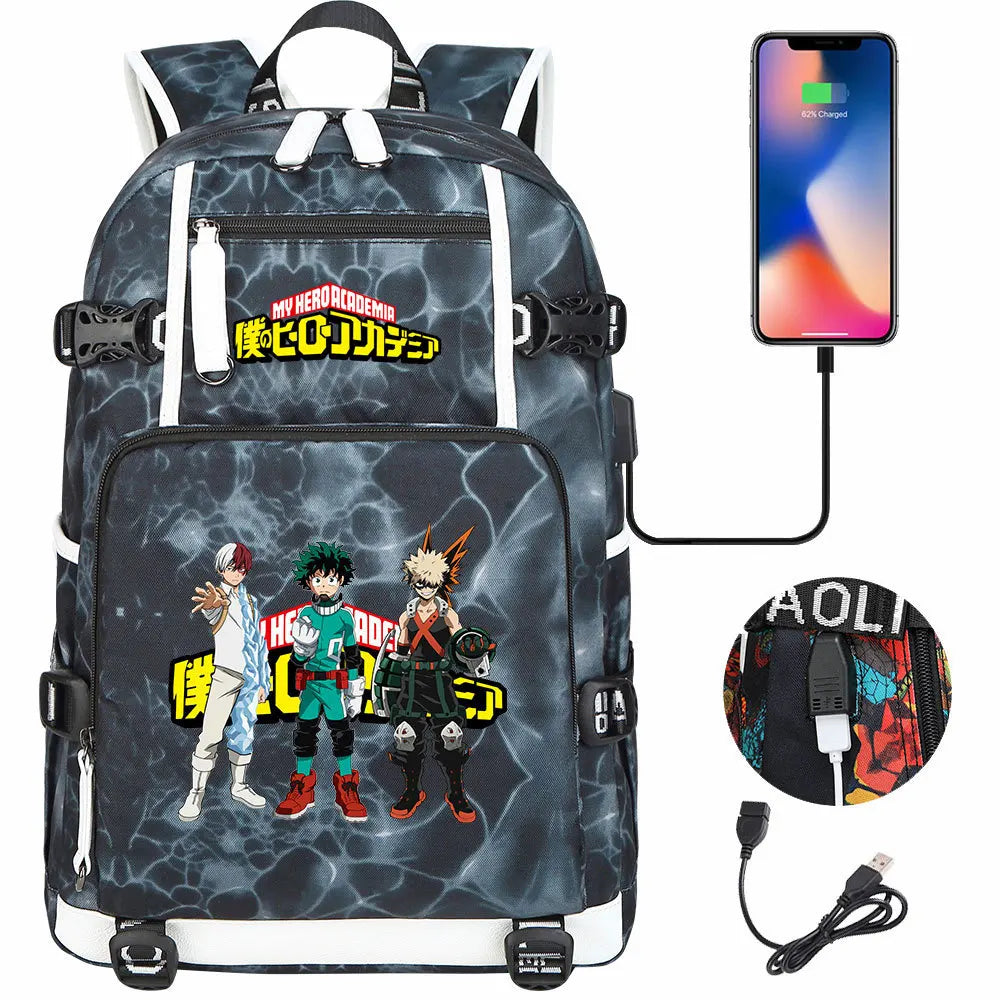 Anime My Hero Academia USB Boy Girl Kids Book School Bags Large Capacity Teenagers Schoolbags Women Men Travel Laptop Backpack