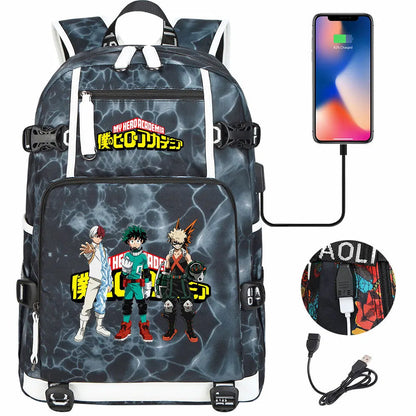 Anime My Hero Academia USB Boy Girl Kids Book School Bags Large Capacity Teenagers Schoolbags Women Men Travel Laptop Backpack
