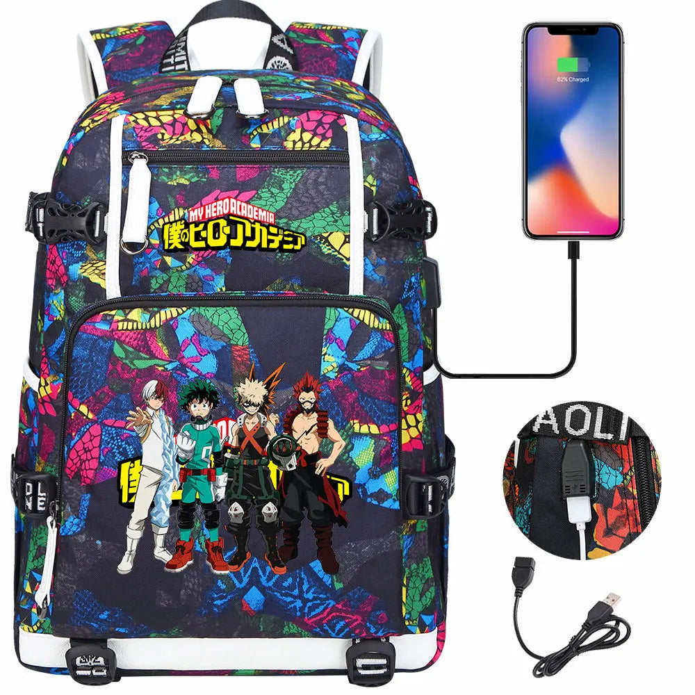 Anime My Hero Academia USB Boy Girl Kids Book School Bags Large Capacity Teenagers Schoolbags Women Men Travel Laptop Backpack