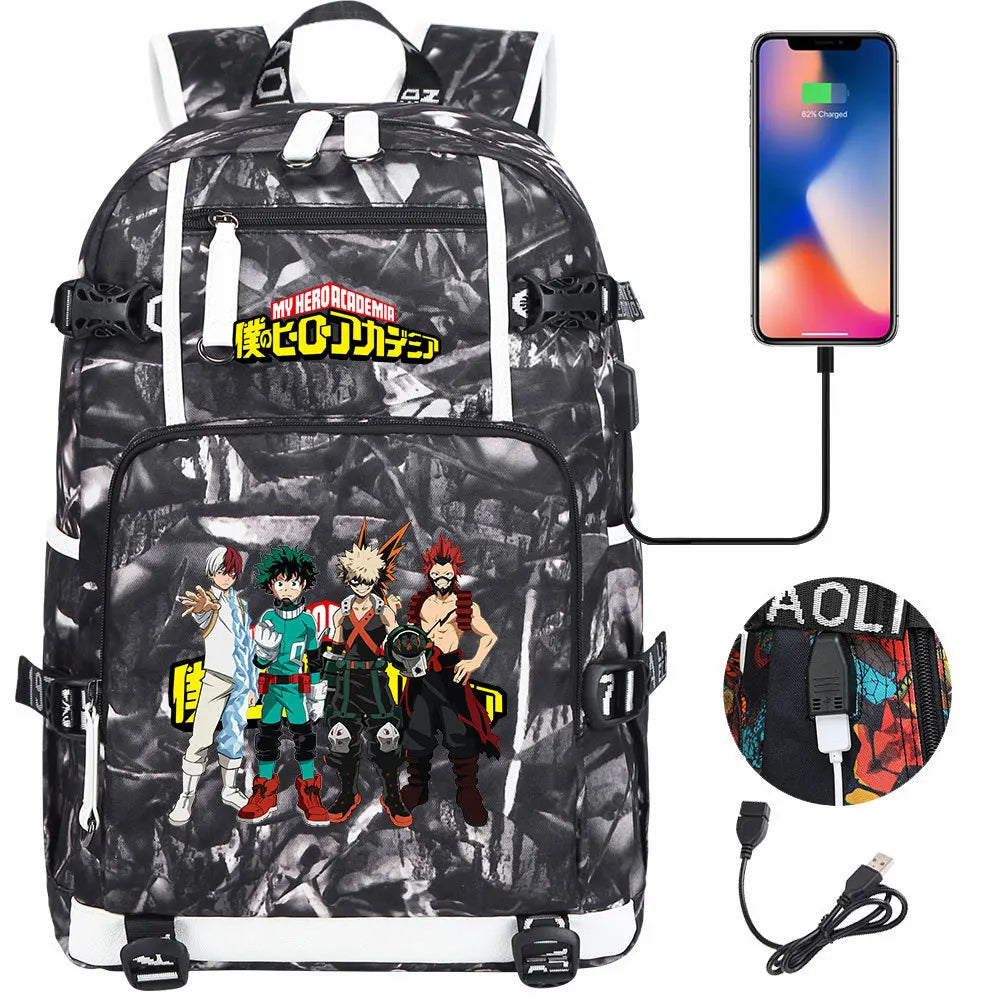 Anime My Hero Academia USB Boy Girl Kids Book School Bags Large Capacity Teenagers Schoolbags Women Men Travel Laptop Backpack