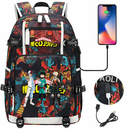 Anime My Hero Academia USB Boy Girl Kids Book School Bags Large Capacity Teenagers Schoolbags Women Men Travel Laptop Backpack