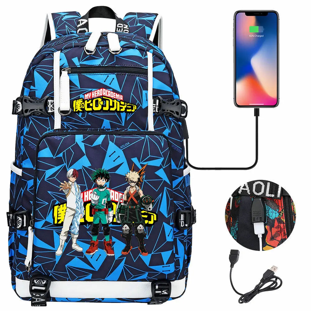 Anime My Hero Academia USB Boy Girl Kids Book School Bags Large Capacity Teenagers Schoolbags Women Men Travel Laptop Backpack