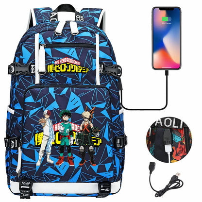 Anime My Hero Academia USB Boy Girl Kids Book School Bags Large Capacity Teenagers Schoolbags Women Men Travel Laptop Backpack