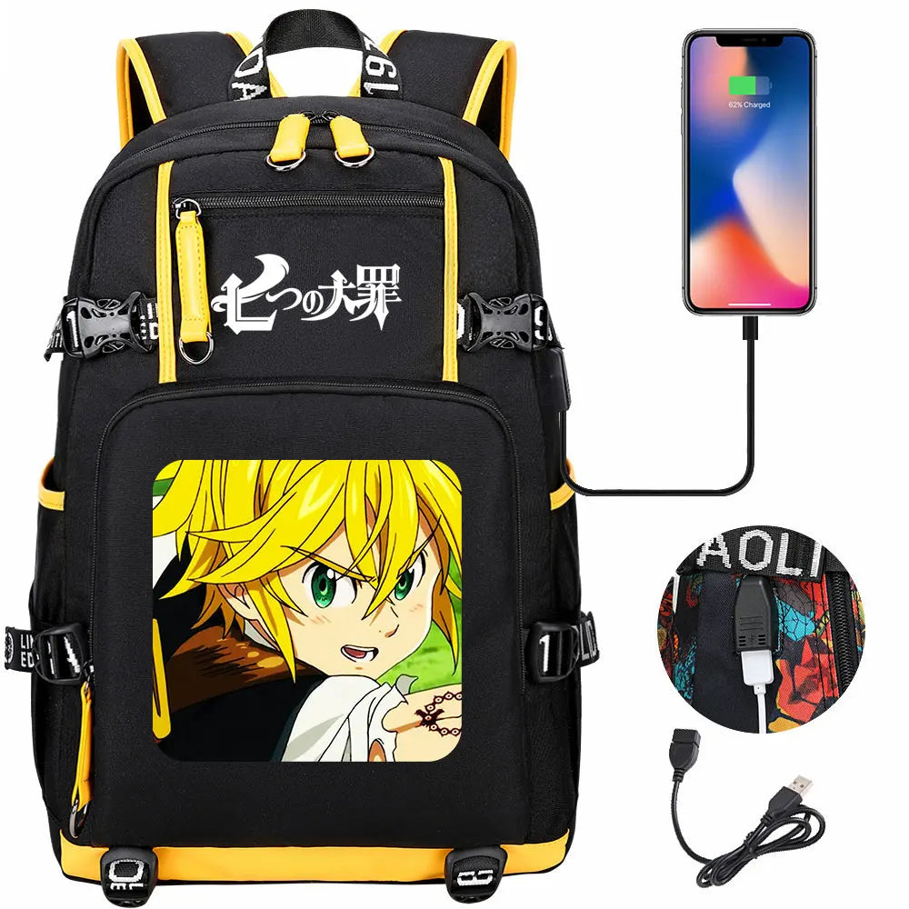 Anime The Seven Deadly Sins USB Boy Girl Book School Bags Large Capacity Teenagers Schoolbags Women Men Travel Laptop Backpack