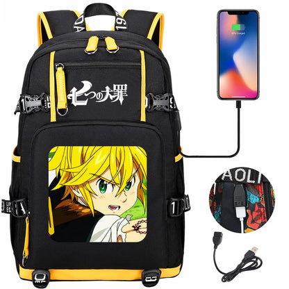 Anime The Seven Deadly Sins USB Boy Girl Book School Bags Large Capacity Teenagers Schoolbags Women Men Travel Laptop Backpack