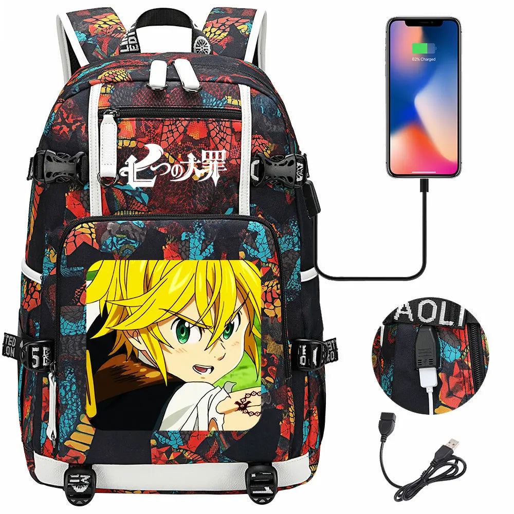 Anime The Seven Deadly Sins USB Boy Girl Book School Bags Large Capacity Teenagers Schoolbags Women Men Travel Laptop Backpack