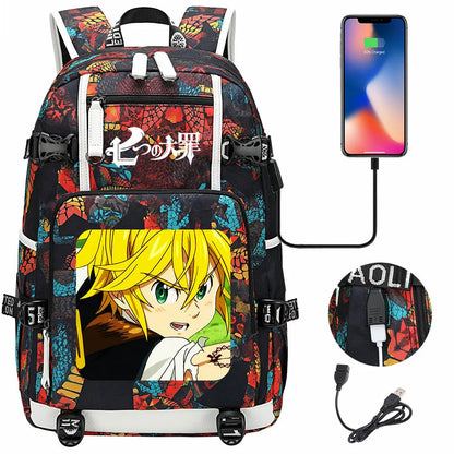 Anime The Seven Deadly Sins USB Boy Girl Book School Bags Large Capacity Teenagers Schoolbags Women Men Travel Laptop Backpack