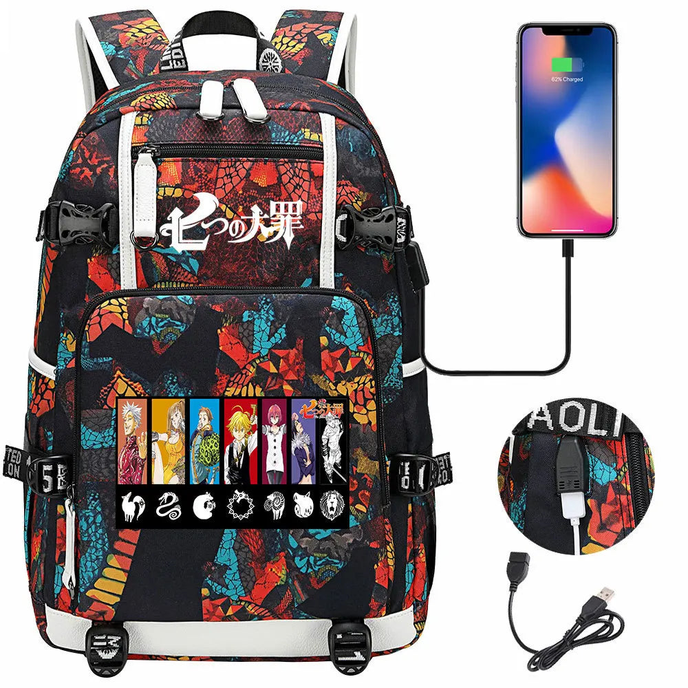 Anime The Seven Deadly Sins USB Boy Girl Book School Bags Large Capacity Teenagers Schoolbags Women Men Travel Laptop Backpack