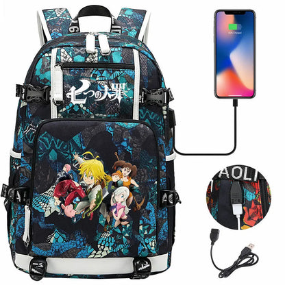 Anime The Seven Deadly Sins USB Boy Girl Book School Bags Large Capacity Teenagers Schoolbags Women Men Travel Laptop Backpack