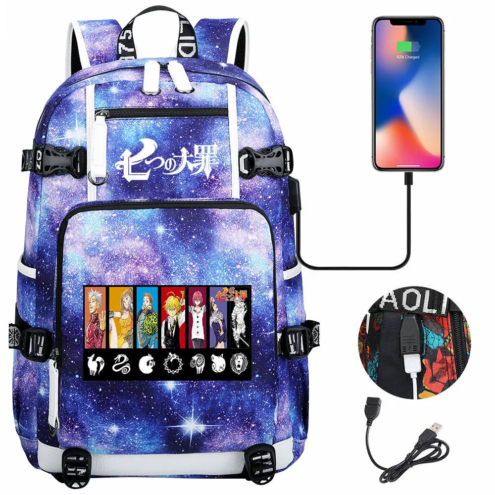 Anime The Seven Deadly Sins USB Boy Girl Book School Bags Large Capacity Teenagers Schoolbags Women Men Travel Laptop Backpack