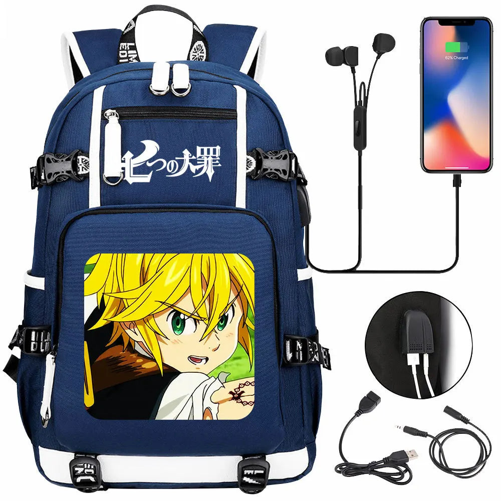 Anime The Seven Deadly Sins USB Boy Girl Book School Bags Large Capacity Teenagers Schoolbags Women Men Travel Laptop Backpack