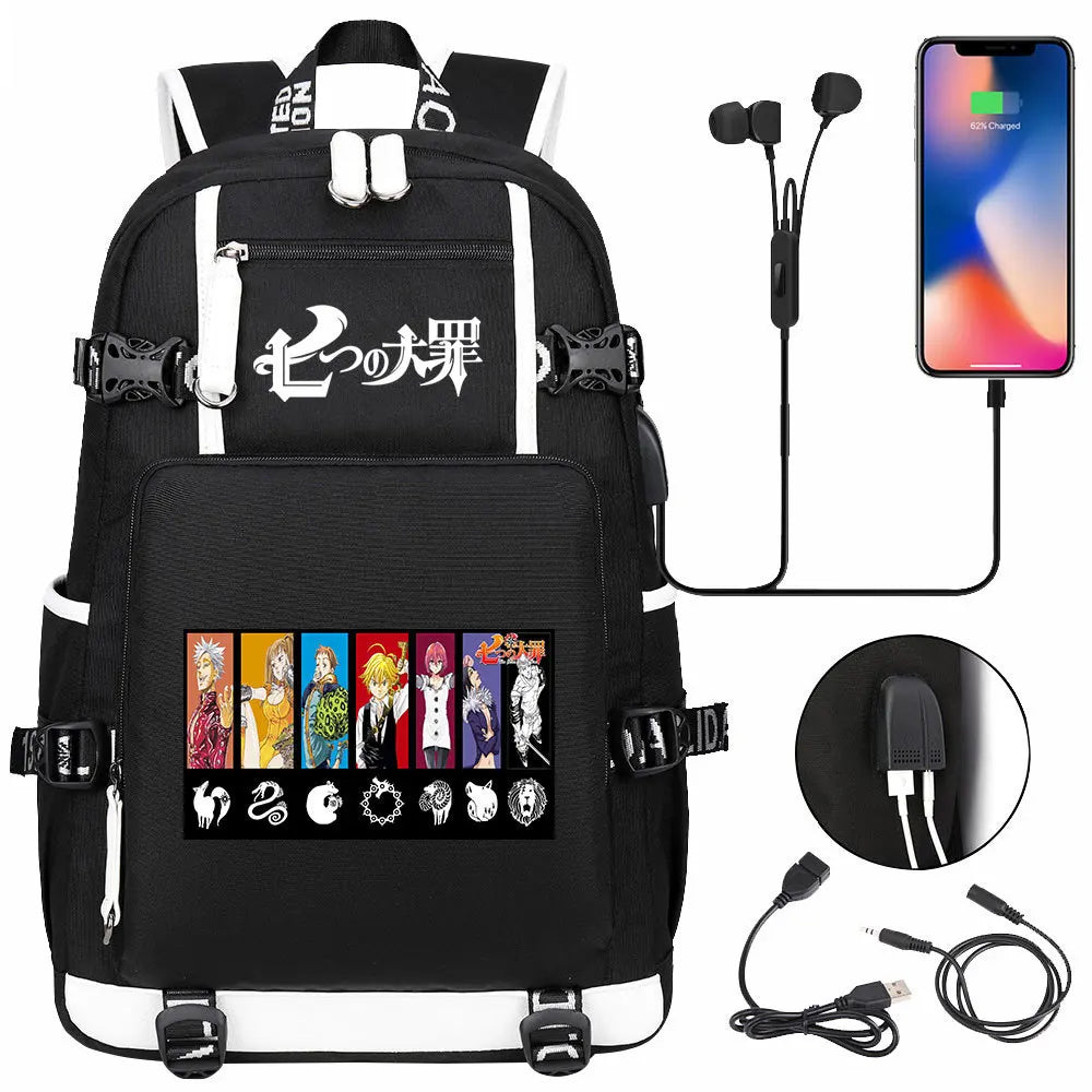 Anime The Seven Deadly Sins USB Boy Girl Book School Bags Large Capacity Teenagers Schoolbags Women Men Travel Laptop Backpack