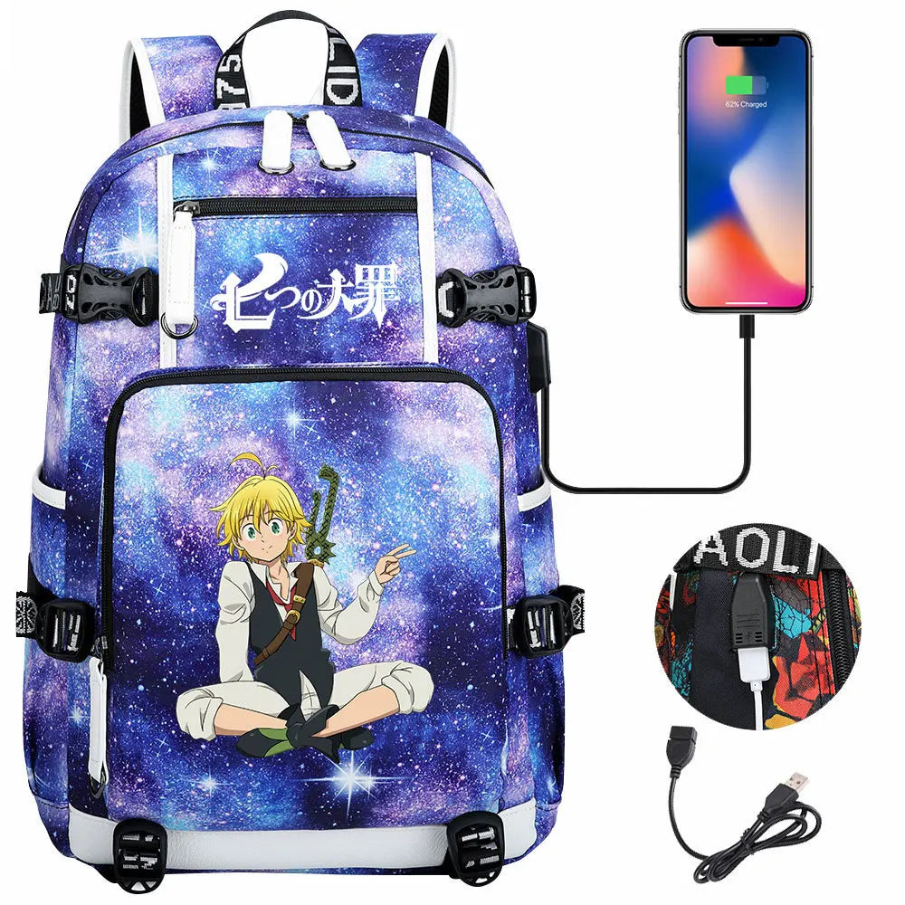 Anime The Seven Deadly Sins USB Boy Girl Book School Bags Large Capacity Teenagers Schoolbags Women Men Travel Laptop Backpack
