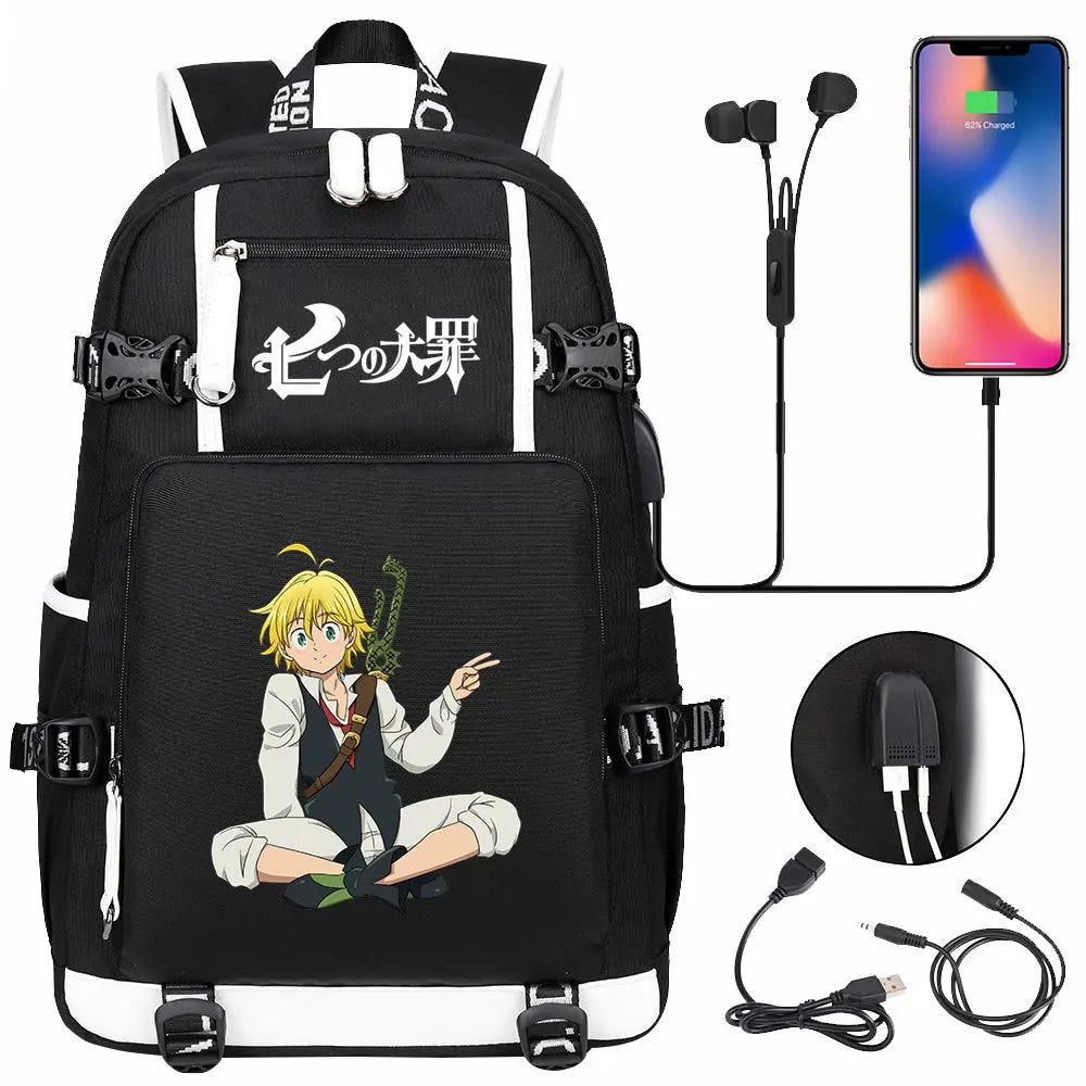 Anime The Seven Deadly Sins USB Boy Girl Book School Bags Large Capacity Teenagers Schoolbags Women Men Travel Laptop Backpack