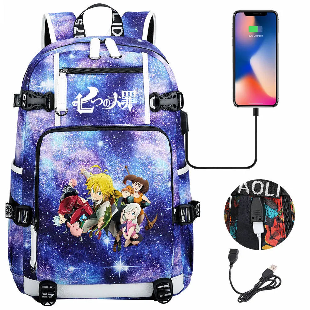 Anime The Seven Deadly Sins USB Boy Girl Book School Bags Large Capacity Teenagers Schoolbags Women Men Travel Laptop Backpack