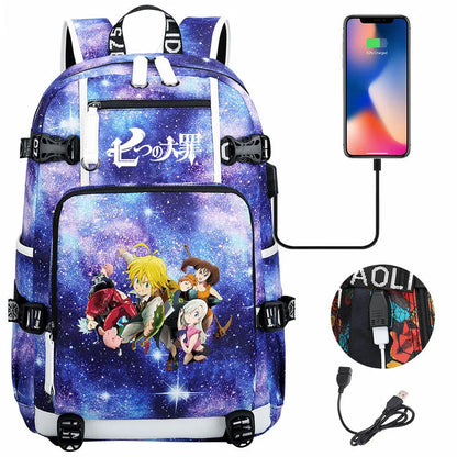 Anime The Seven Deadly Sins USB Boy Girl Book School Bags Large Capacity Teenagers Schoolbags Women Men Travel Laptop Backpack