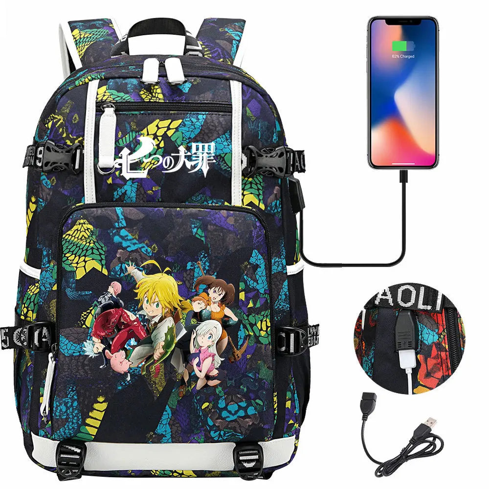 Anime The Seven Deadly Sins USB Boy Girl Book School Bags Large Capacity Teenagers Schoolbags Women Men Travel Laptop Backpack