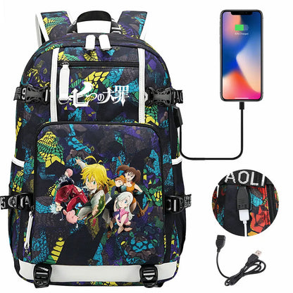 Anime The Seven Deadly Sins USB Boy Girl Book School Bags Large Capacity Teenagers Schoolbags Women Men Travel Laptop Backpack