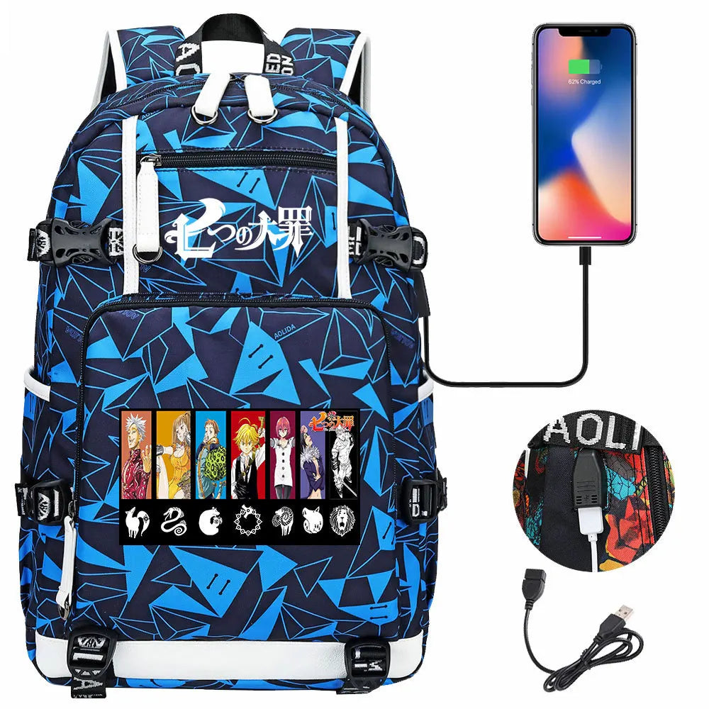 Anime The Seven Deadly Sins USB Boy Girl Book School Bags Large Capacity Teenagers Schoolbags Women Men Travel Laptop Backpack