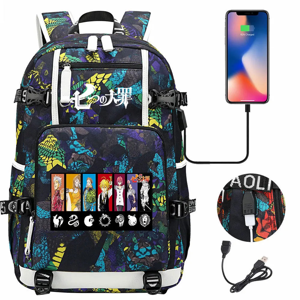 Anime The Seven Deadly Sins USB Boy Girl Book School Bags Large Capacity Teenagers Schoolbags Women Men Travel Laptop Backpack