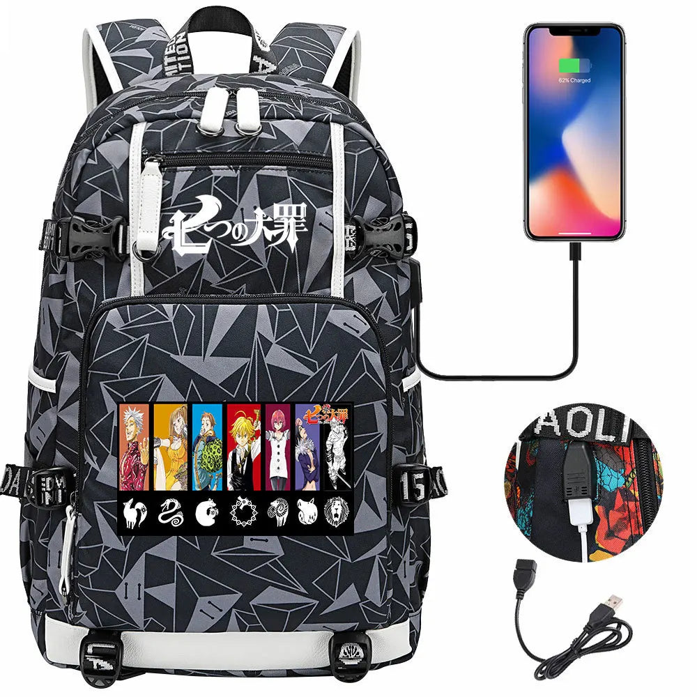 Anime The Seven Deadly Sins USB Boy Girl Book School Bags Large Capacity Teenagers Schoolbags Women Men Travel Laptop Backpack