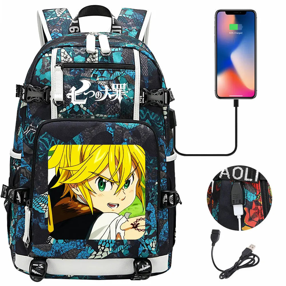 Anime The Seven Deadly Sins USB Boy Girl Book School Bags Large Capacity Teenagers Schoolbags Women Men Travel Laptop Backpack
