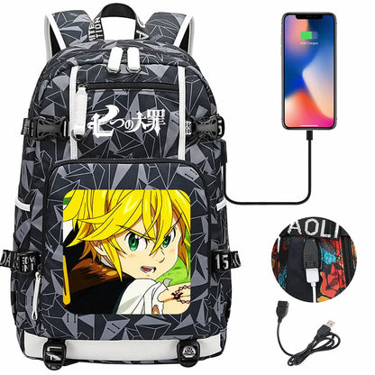 Anime The Seven Deadly Sins USB Boy Girl Book School Bags Large Capacity Teenagers Schoolbags Women Men Travel Laptop Backpack
