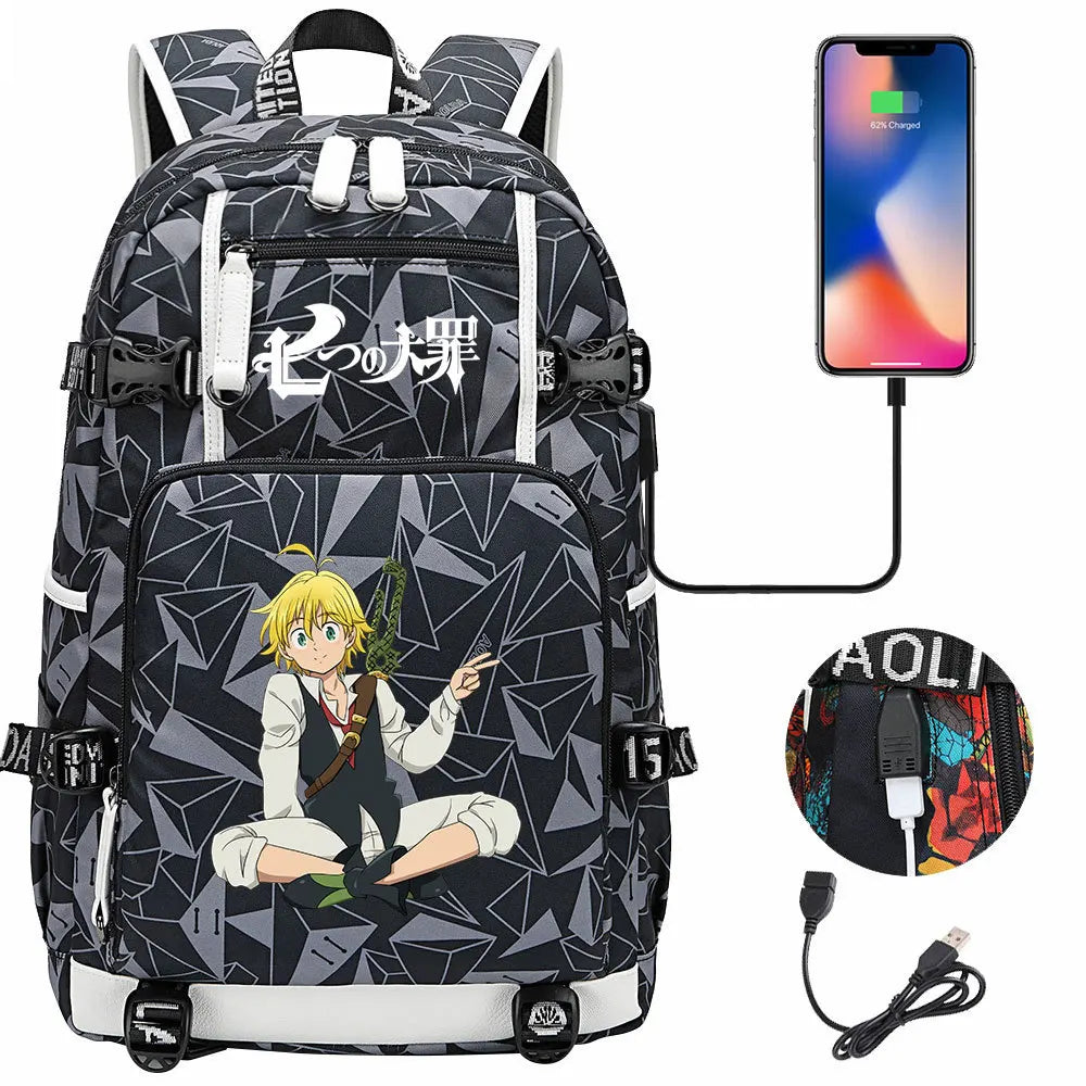 Anime The Seven Deadly Sins USB Boy Girl Book School Bags Large Capacity Teenagers Schoolbags Women Men Travel Laptop Backpack