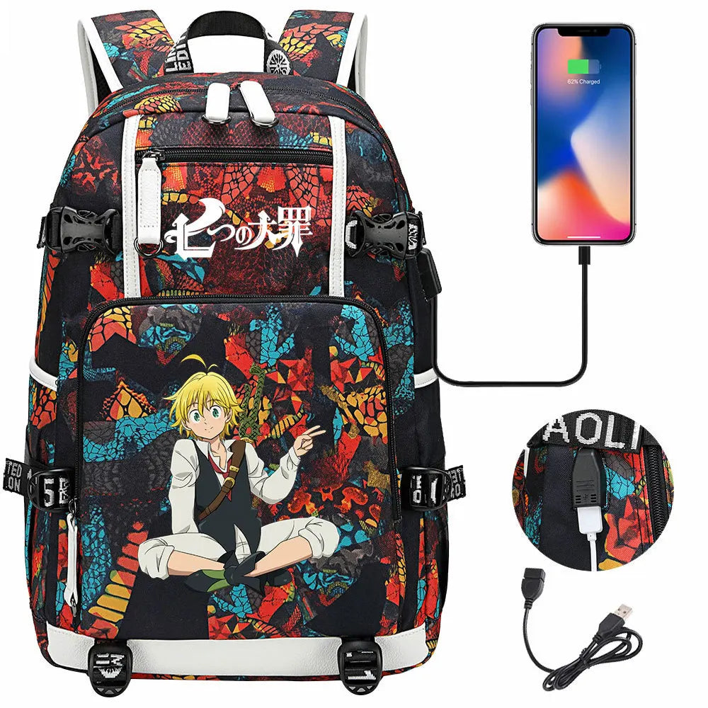 Anime The Seven Deadly Sins USB Boy Girl Book School Bags Large Capacity Teenagers Schoolbags Women Men Travel Laptop Backpack