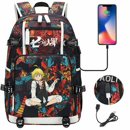 Anime The Seven Deadly Sins USB Boy Girl Book School Bags Large Capacity Teenagers Schoolbags Women Men Travel Laptop Backpack