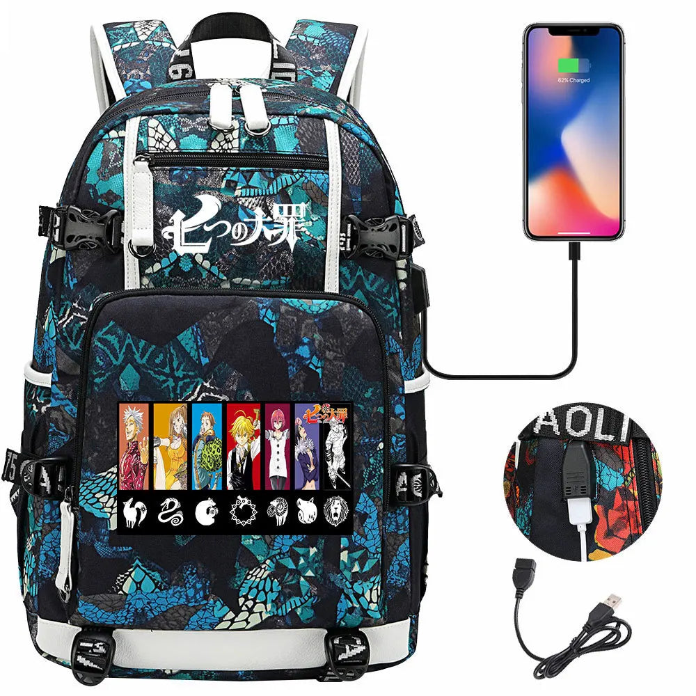 Anime The Seven Deadly Sins USB Boy Girl Book School Bags Large Capacity Teenagers Schoolbags Women Men Travel Laptop Backpack