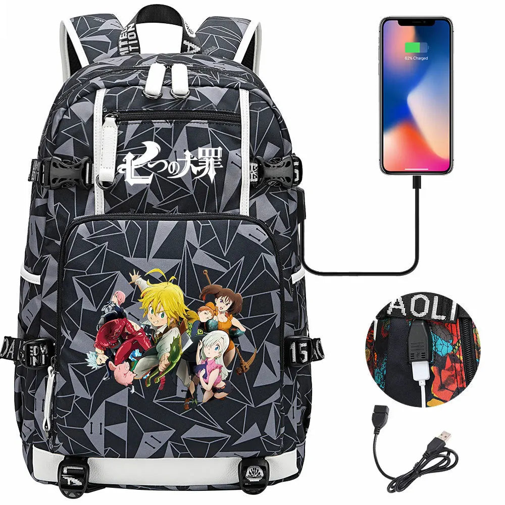 Anime The Seven Deadly Sins USB Boy Girl Book School Bags Large Capacity Teenagers Schoolbags Women Men Travel Laptop Backpack